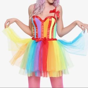Rainbow &‎ Red Ribbon Stripe Bustier Hot Topic Costume Cosplay